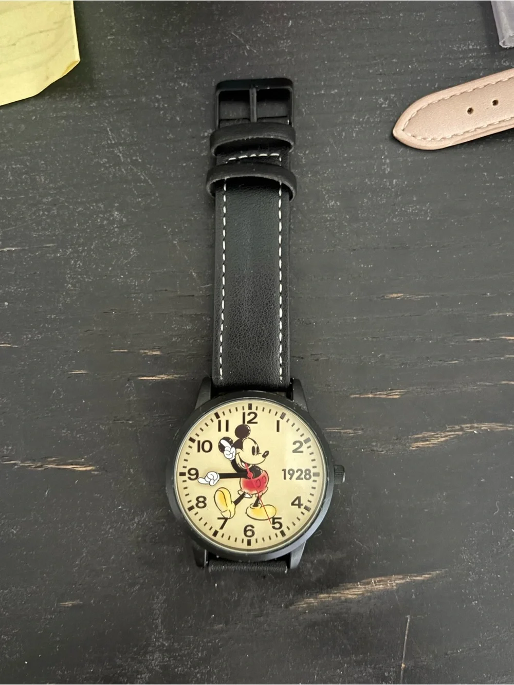 Disney Vintage Mickey Mouse Watch leather Strap and Cream Dial